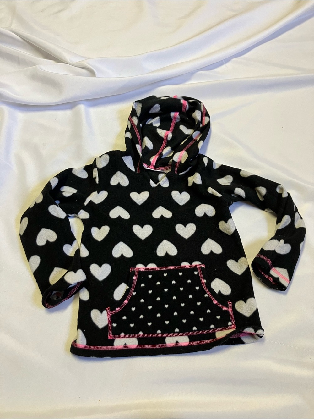 jumping beans Black White Heart Print Hooded Pullover with Pink Trim